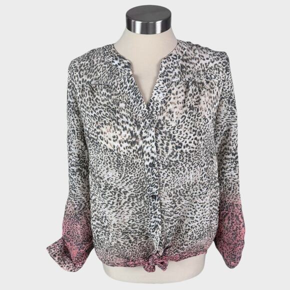 Zac & Rachel Womens Small Button Front Animal Print Blouse Shirt Poly Rayon - Picture 1 of 6